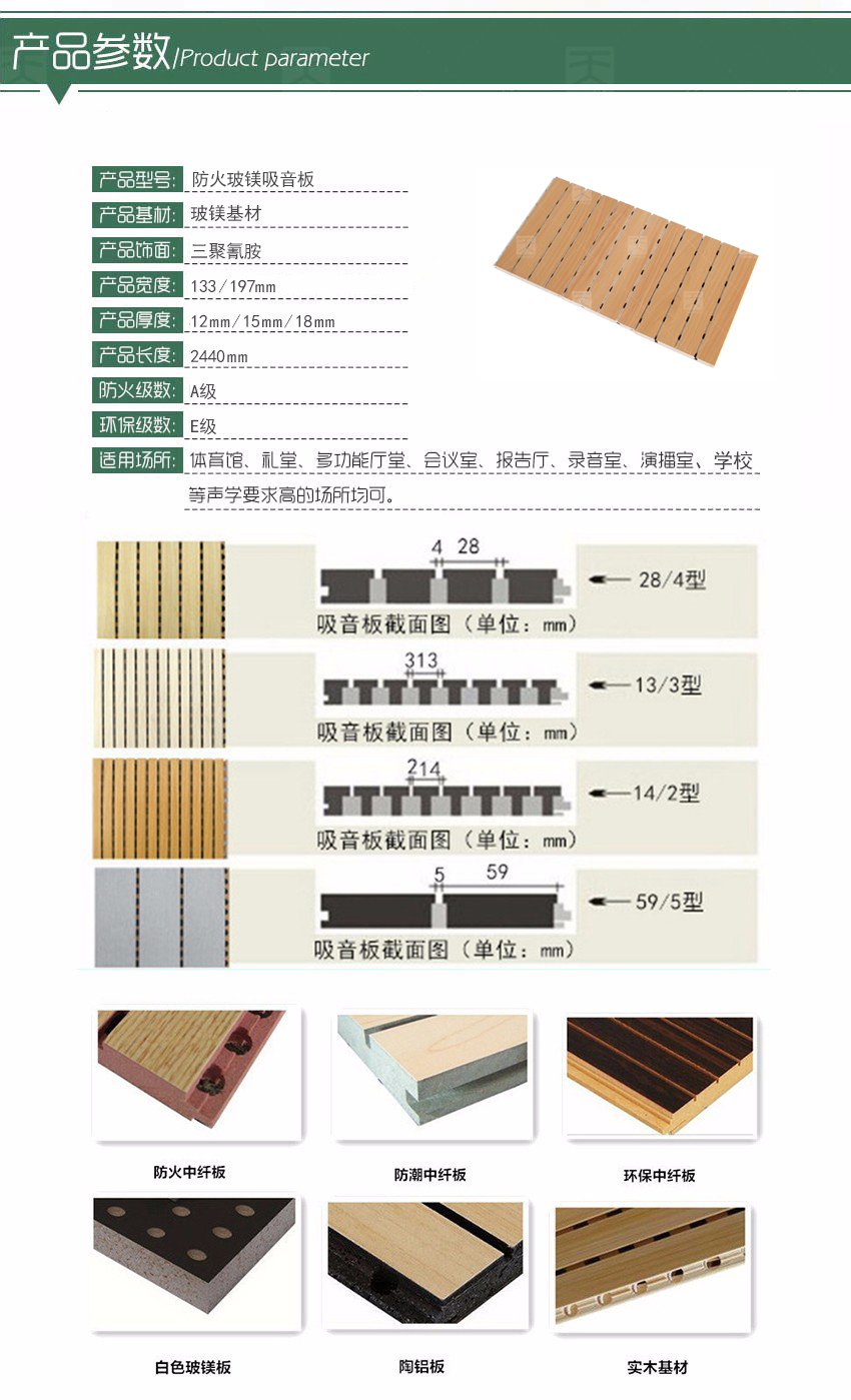防火玻鎂吸音板產品參數