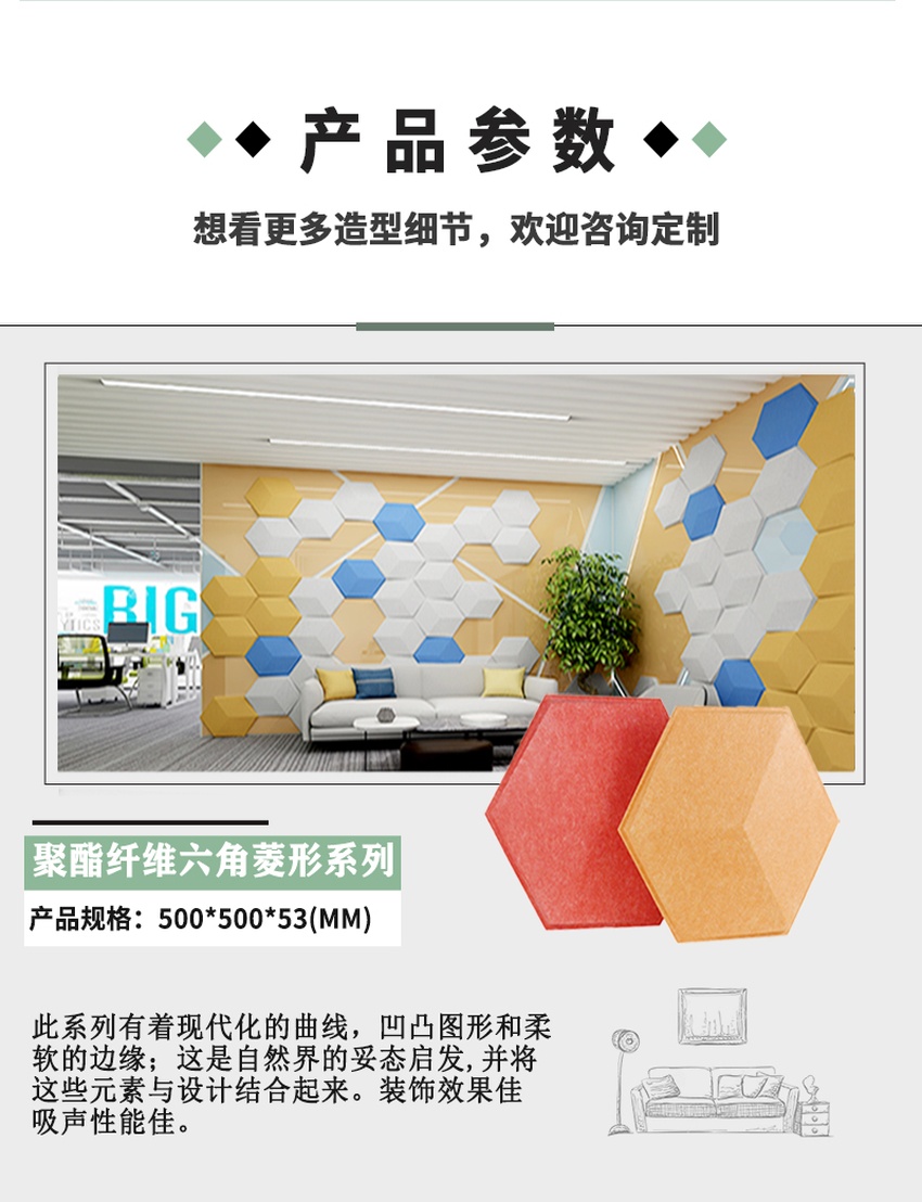 3D聚酯纖維吸音板六角菱形系列參數(shù)